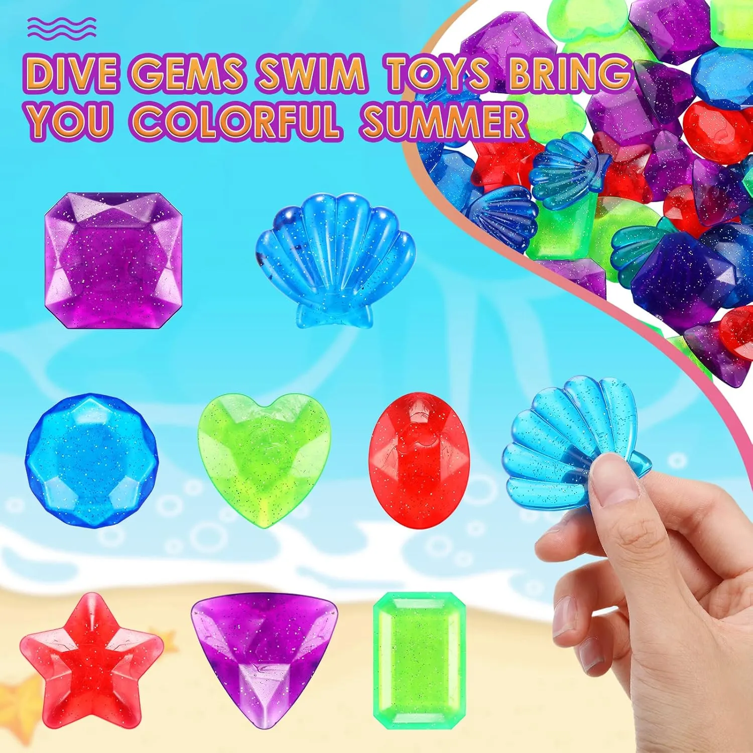 48 Pcs Dive Gems Pool Toys Swim Toys Swimming Pool Sinking Diving Gems Dive Crystals Jewels for Water Games Pirate Beach Party Bath