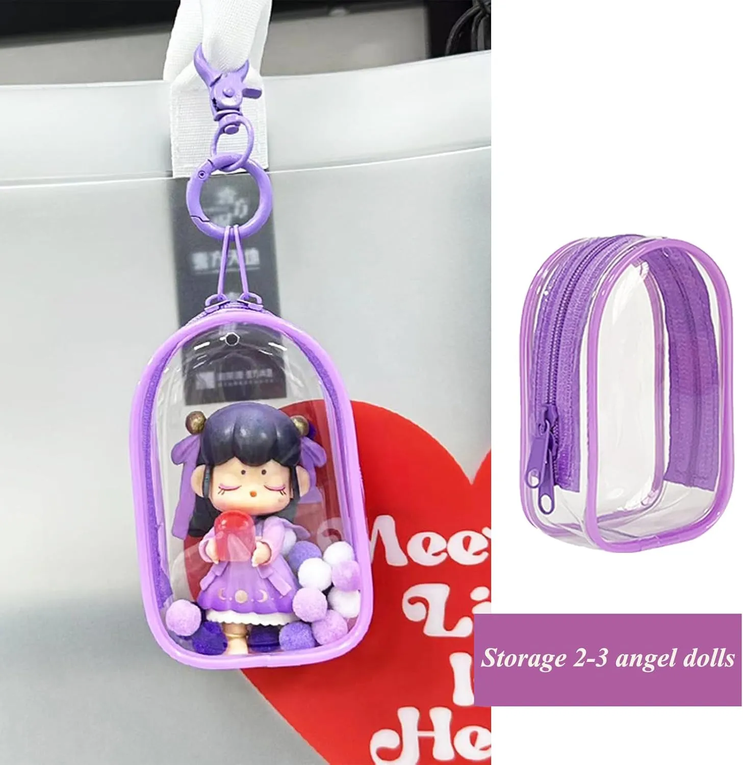 4Pcs Clear Figure Display Case with Keychain for Dolls Blind Box Keychain Pouch Display Carrying Bag Case for Mini Figure Doll Collectors (Vibrant‌, Cabin)