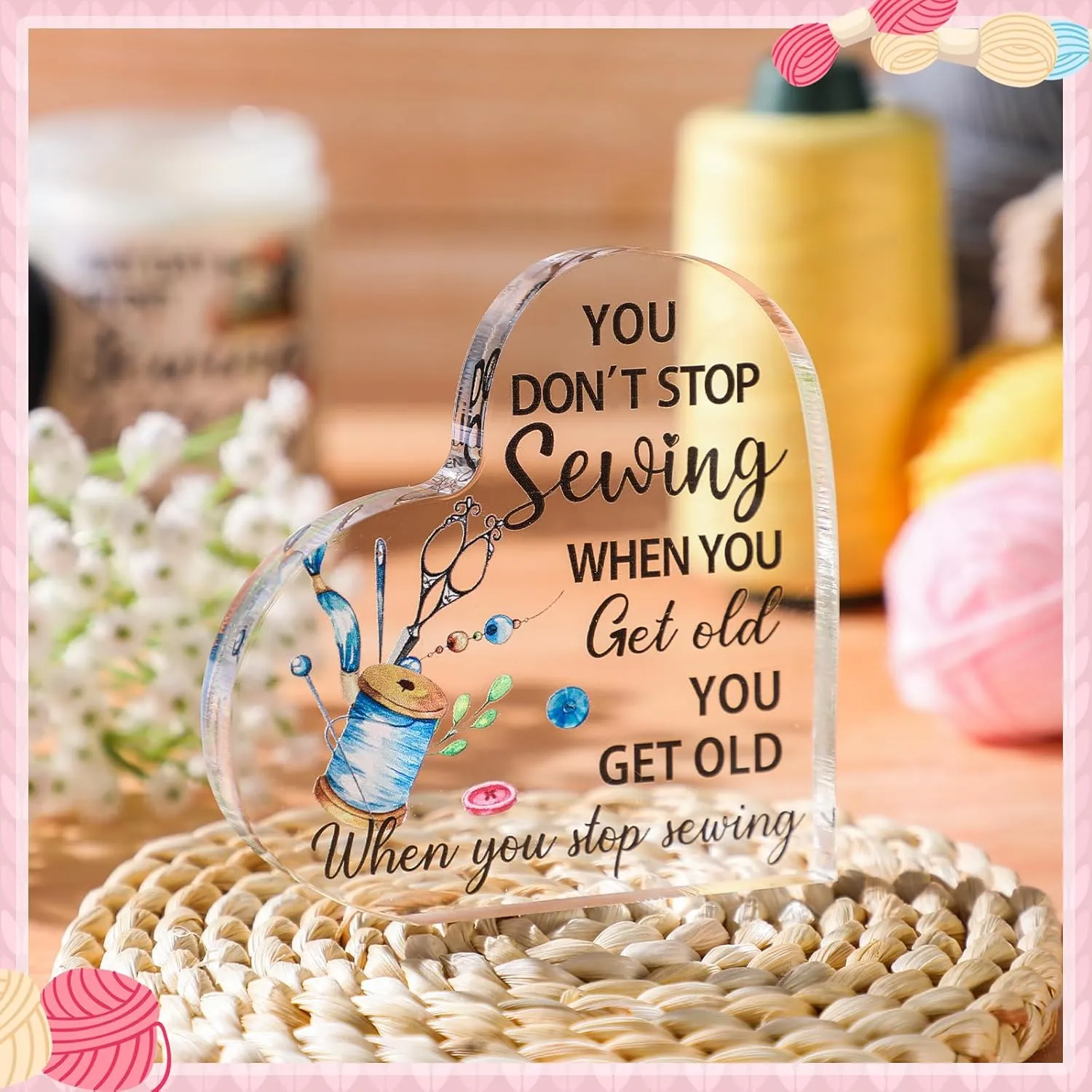 5 Pcs Gifts for Sewing Lover Appreciation Gifts Tote Bag Mother's or Teacher's Day Gifts Include Tote Bag Glass Cup Acrylic Puzzle Plaque Makeup Bag Scented Candle(Sewing Lover)