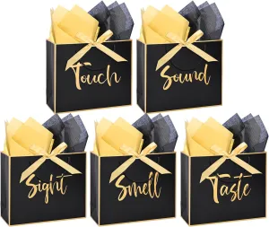 5 Senses Gift Bags, Metallic Sight Smell Touch Taste Sound Gift Bags,Five Senses Gift Bag for Him with Handles and Tissue Paper for Birthday, Mothers Day, Anniversary, Christmas(12 x 10 x 4 Inch)