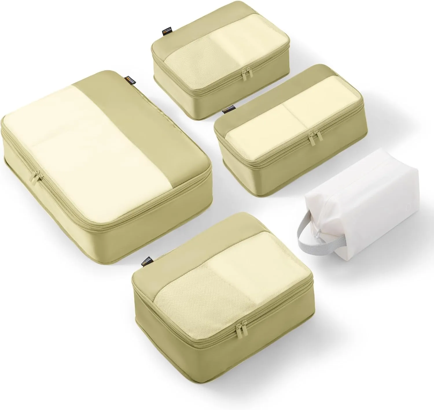 5 Set Compression Packing Cubes for Travel, Space Saving Luggage Organizer Bags, Vacation Carry On Suitcase Essentials (Bright Yellow)