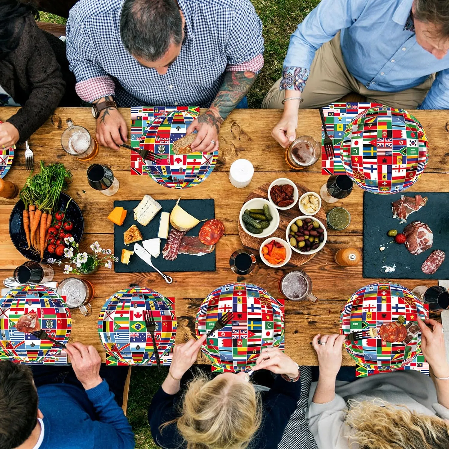 50 Guests International World Flags Party Supplies Decor Around The World Plates and Napkins Forks Travel Trip International Flags Tableware Country Paper Plates for Birthday Baby Shower Party 200PCS