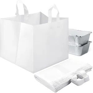 50 Pcs Full Tray Catering Bags Take out Bags Bulk 22" x 14" x 15.25" Catering Bag with Cardboard Bottom and Soft Loop Handles for Restaurant, Retail, Business