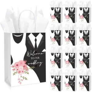 50 Sets Wedding Welcome Bags with 50 Sheets Tissue Paper Mr. and Mrs. Welcome to Our Wedding Favor Bags Paper Bags with Handles Wedding Party Gift Bags Welcome Wedding Bags for Hotel Guests