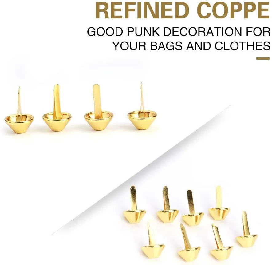 50Pcs 15mm Plate Bottom Stud Bag Feet Purse Handbag Cone Feet Nailheads for Leather Craft Supplies (15mm Gold)