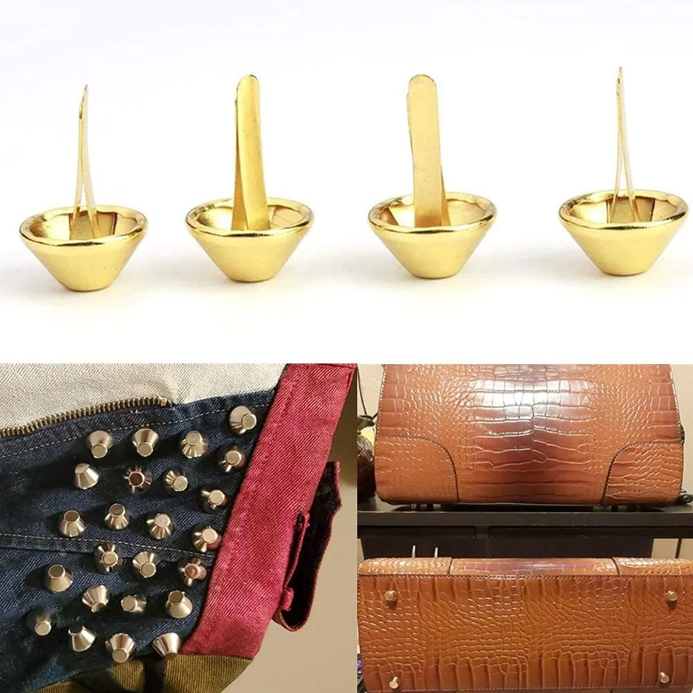 50Pcs 15mm Plate Bottom Stud Bag Feet Purse Handbag Cone Feet Nailheads for Leather Craft Supplies (15mm Gold)