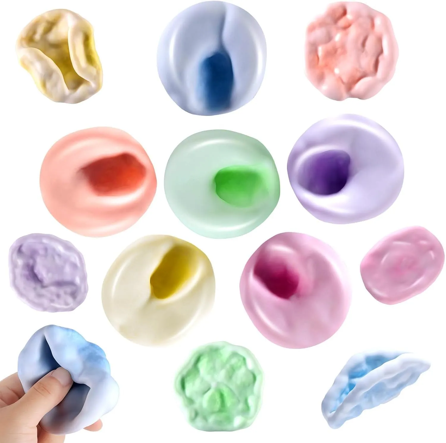 6 PCS Crunchy Squishies Sand Balls Stress Relief Rainbow Glutinous Balls Shapeable Vacuum Stress Ball Sensory Squeeze Sand Stress Relief Novelty Toys for Adults Kids
