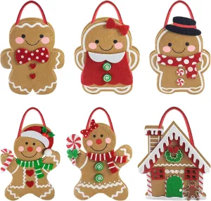 6 PCS Felt Christmas Treat Bags Small Christmas Party Favor Gift Bags for Holiday Candy, Snacks, and Goodies Wrapping Xmas Holiday Stuffers Holders for Guest Families Supplies (Gingerbread Man)