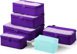 6 Set Compression Packing Cubes for Travel Essentials, Luggage Organizers for Carry on Suitcases, Space Saving Storage Bags (Bright Purple)