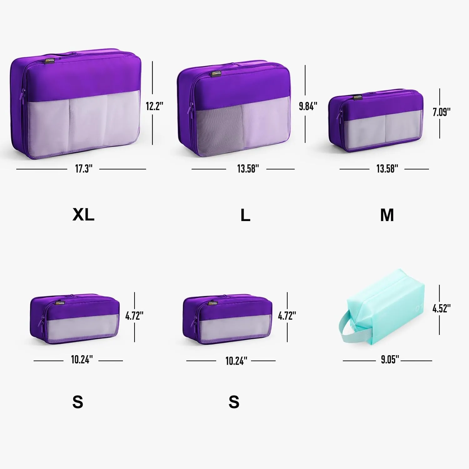 6 Set Compression Packing Cubes for Travel Essentials, Luggage Organizers for Carry on Suitcases, Space Saving Storage Bags (Bright Purple)