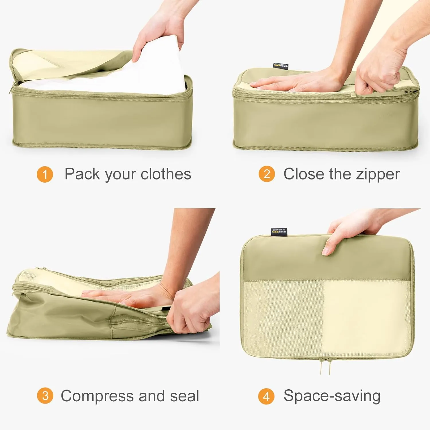 6 Set Compression Packing Cubes for Travel Essentials, Luggage Organizers for Carry on Suitcases, Space Saving Storage Bags (Bright Yellow)