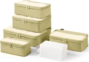 6 Set Compression Packing Cubes for Travel Essentials, Luggage Organizers for Carry on Suitcases, Space Saving Storage Bags (Bright Yellow)