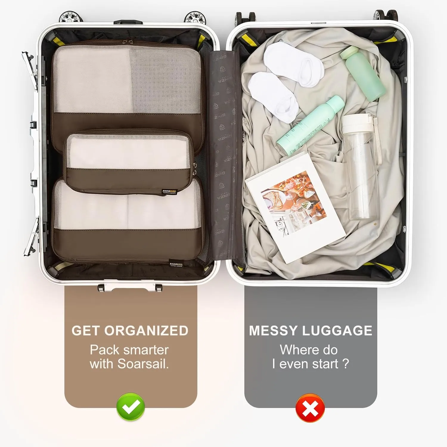 6 Set Compression Packing Cubes for Travel Essentials, Luggage Organizers for Carry on Suitcases, Space Saving Storage Bags (Charcoal Gray)