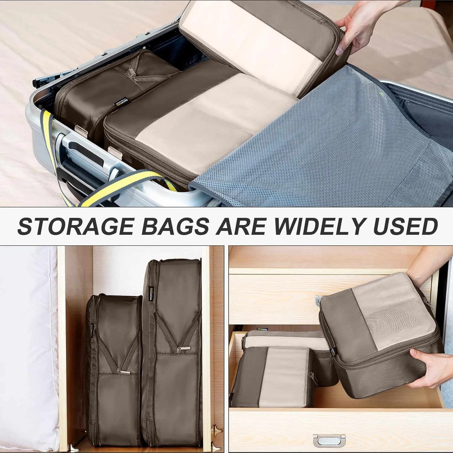 6 Set Compression Packing Cubes for Travel Essentials, Luggage Organizers for Carry on Suitcases, Space Saving Storage Bags (Charcoal Gray)