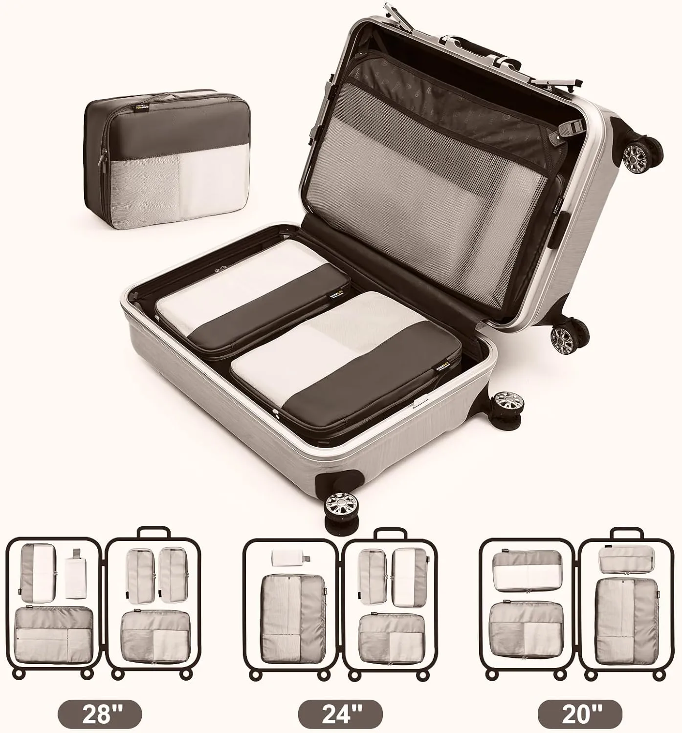 6 Set Compression Packing Cubes for Travel Essentials, Luggage Organizers for Carry on Suitcases, Space Saving Storage Bags (Charcoal Gray)