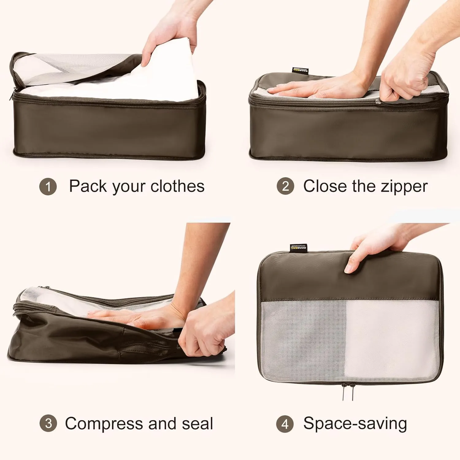 6 Set Compression Packing Cubes for Travel Essentials, Luggage Organizers for Carry on Suitcases, Space Saving Storage Bags (Charcoal Gray)