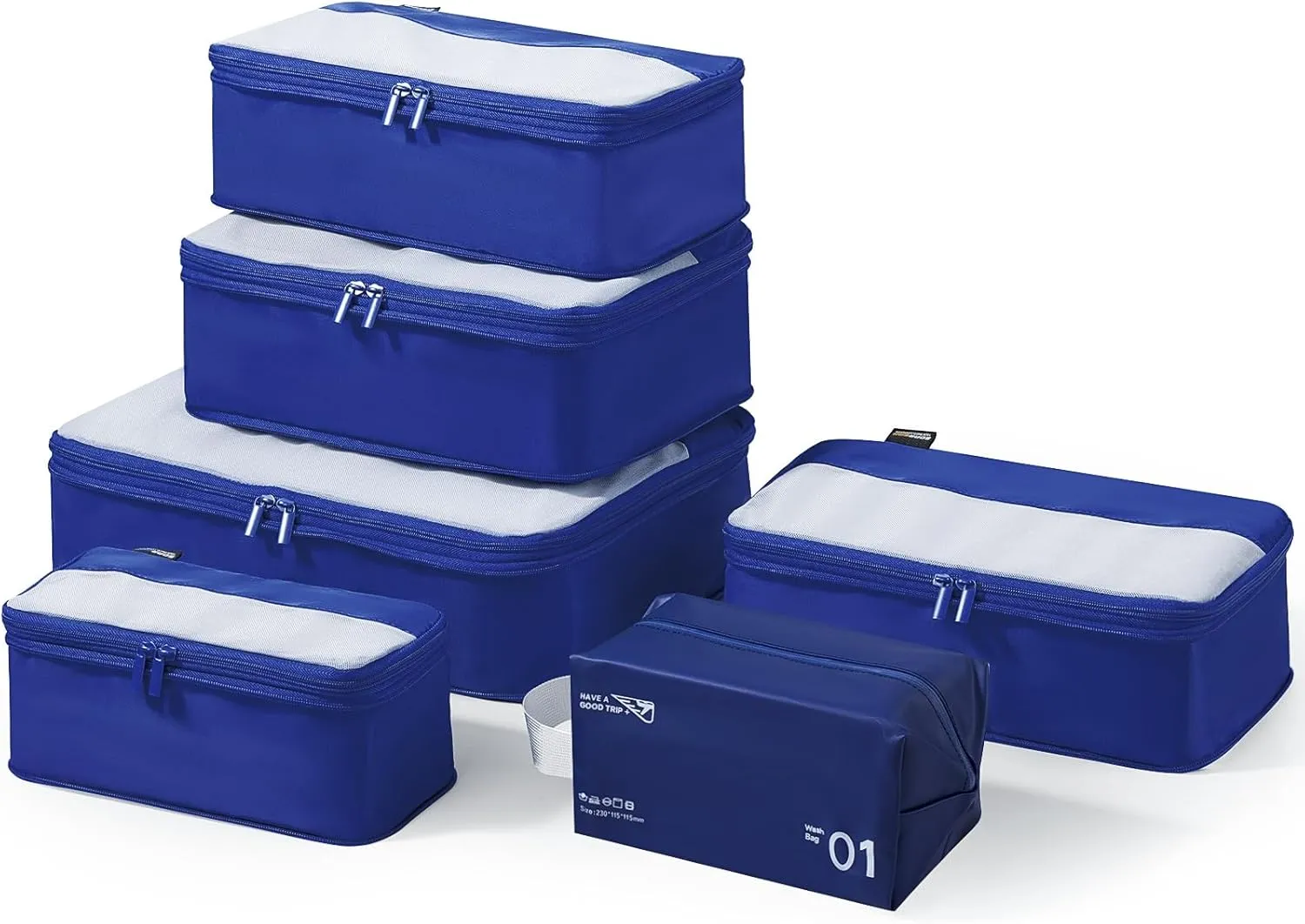 6 Set Compression Packing Cubes for Travel Essentials, Luggage Organizers for Carry on Suitcases, Space Saving Storage Bags (Dark Blue)