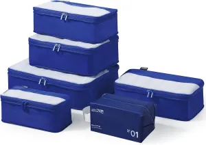 6 Set Compression Packing Cubes for Travel Essentials, Luggage Organizers for Carry on Suitcases, Space Saving Storage Bags (Dark Blue)