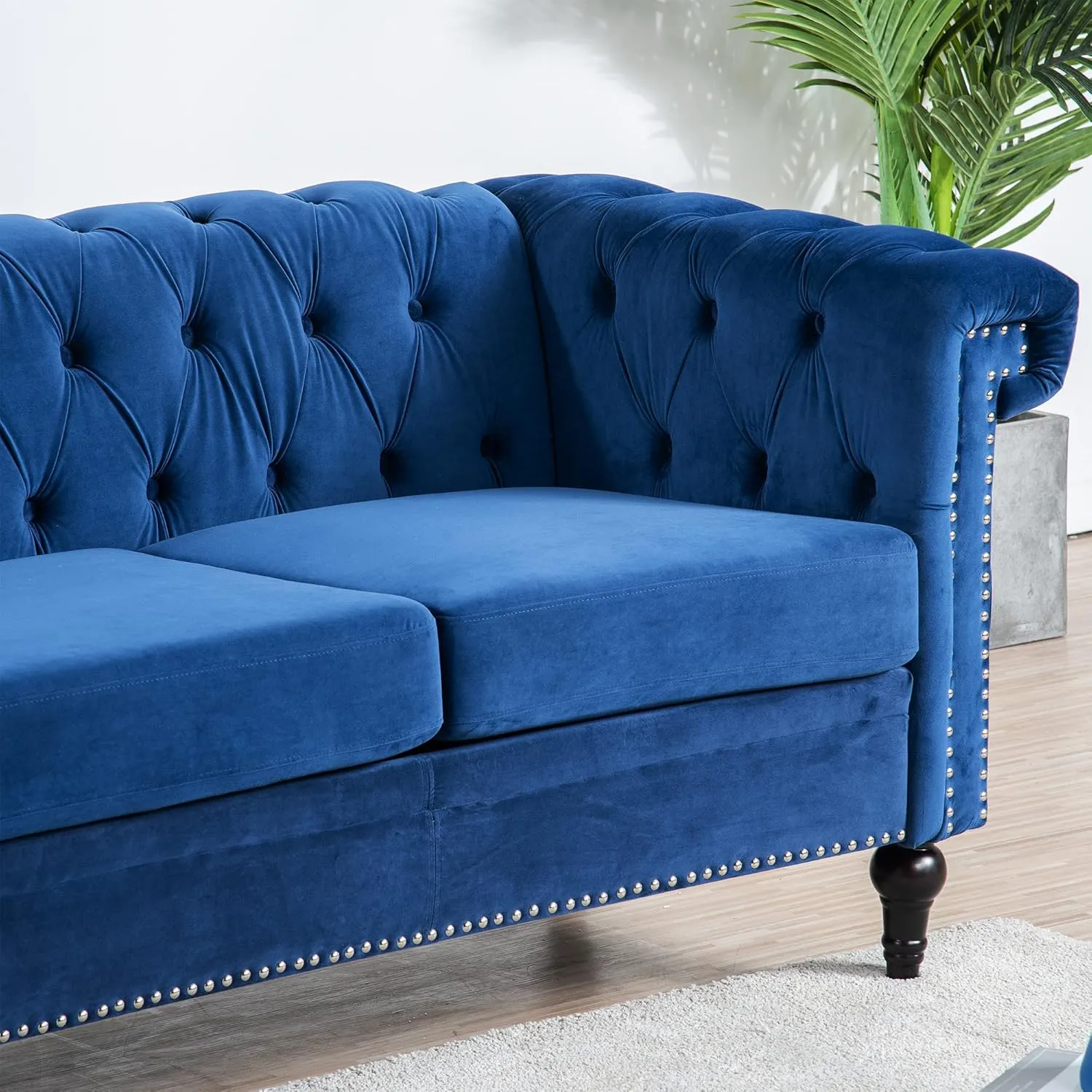82.5" Blue Modern Couch Traditional Square Arm 3 Seater Sofa with Removable Cushion