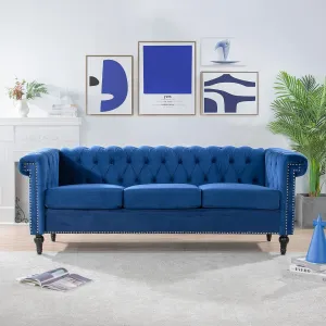 82.5" Blue Modern Couch Traditional Square Arm 3 Seater Sofa with Removable Cushion