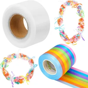9 Pcs Grad Candy Lei Making Kit Includes 524 Ft Plastic Candy Lei Tubing Clear Graduation Lei Bags with 8 Rolls Assorted Colors Ribbon Lei Making Supplies for DIY Summer Wedding Party Gift