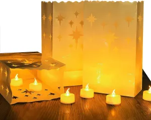 AceList 30 PCS Luminary Bags with 30 PCS Flameless Candles Flickering Tea Lights Candles Battery Operated LED Tea Lights for Wedding Party Valentine's Day, Christmas Decoration - Meteor
