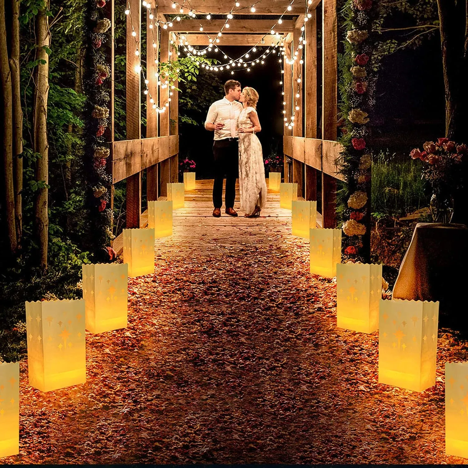 AceList 30 PCS Luminary Bags with 30 PCS Flameless Candles Flickering Tea Lights Candles Battery Operated LED Tea Lights for Wedding Party Valentine's Day, Christmas Decoration - Meteor
