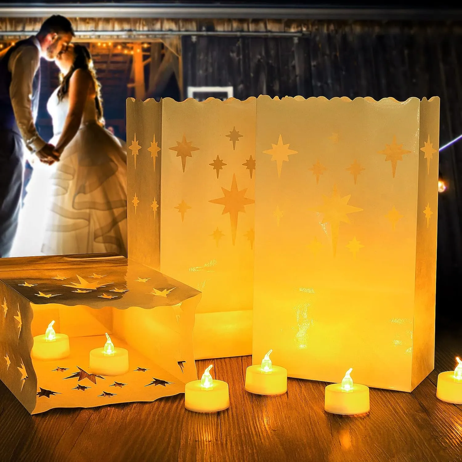 AceList 30 PCS Luminary Bags with 30 PCS Flameless Candles Flickering Tea Lights Candles Battery Operated LED Tea Lights for Wedding Party Valentine's Day, Christmas Decoration - Meteor