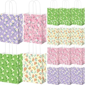 Affrolling 48 Pieces Mother's Day Gift Bags Bulk Spring Flower Treat Goodie Bags with Handle for Happy Mother's Day Floral Tea Party Favor Supplies Decoration