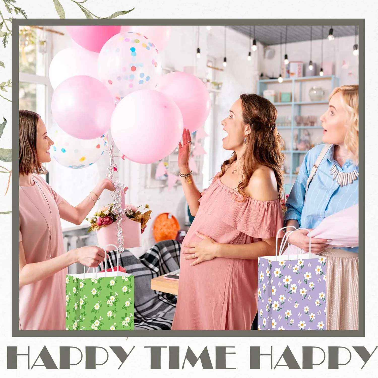 Affrolling 48 Pieces Mother's Day Gift Bags Bulk Spring Flower Treat Goodie Bags with Handle for Happy Mother's Day Floral Tea Party Favor Supplies Decoration