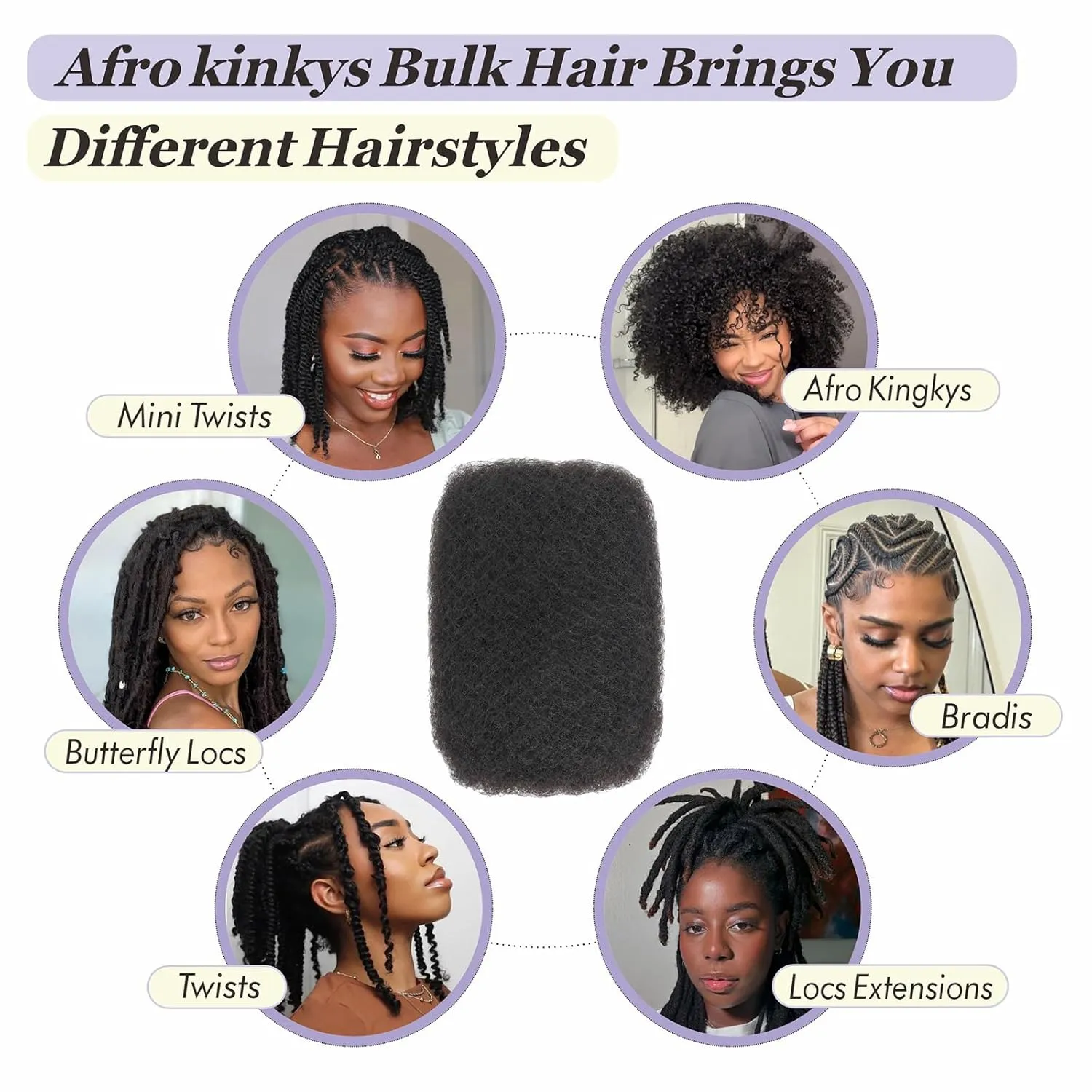 Afro Kinkys Bulk Human Hair for Braiding 12 Inches 50g/pack Natural Kinky-Curly Texture Ideal for Mini Twists, Micro Locs Extensions (1B,12 INCH)