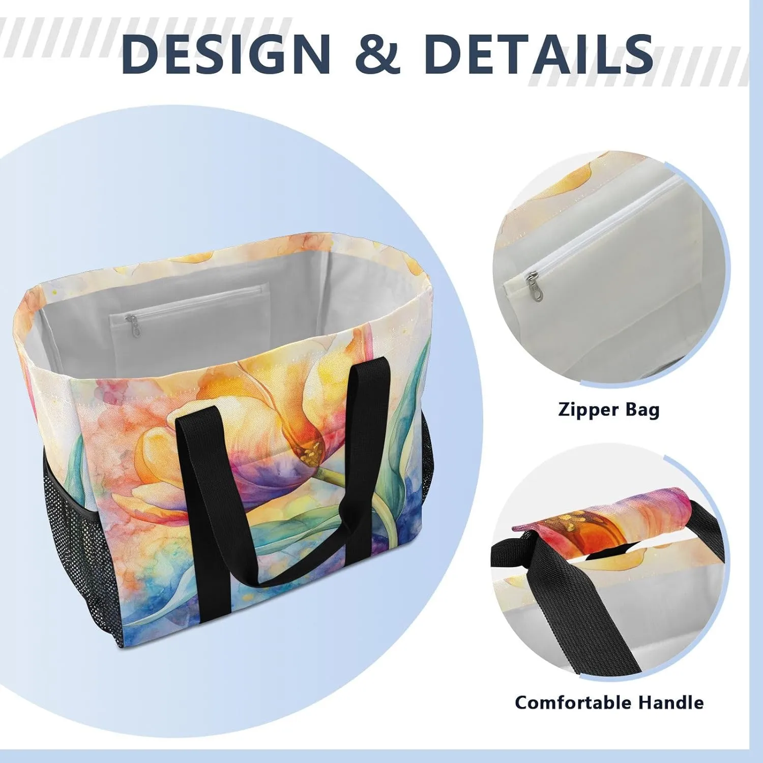 ALAZA Watercolor Colorful Tulips Waterproof Beach Tote Bags