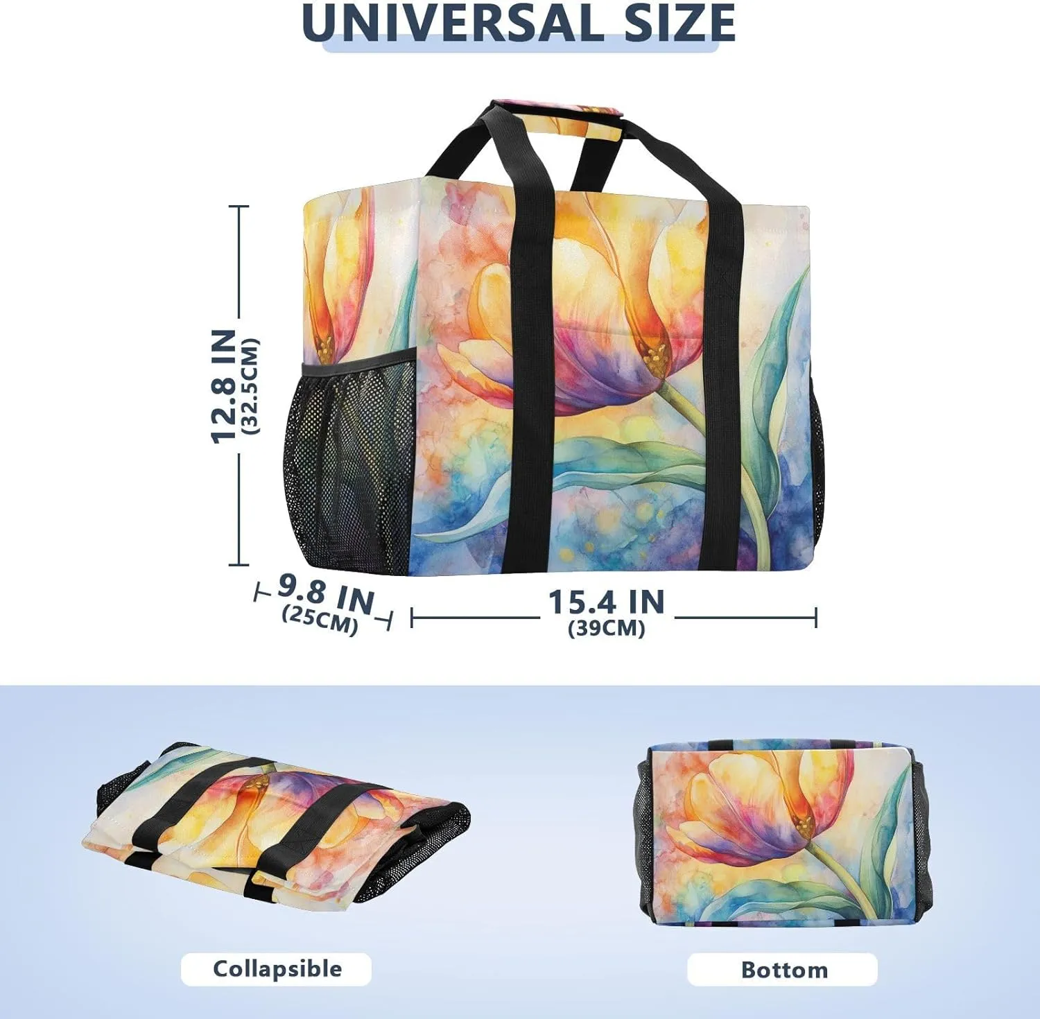 ALAZA Watercolor Colorful Tulips Waterproof Beach Tote Bags