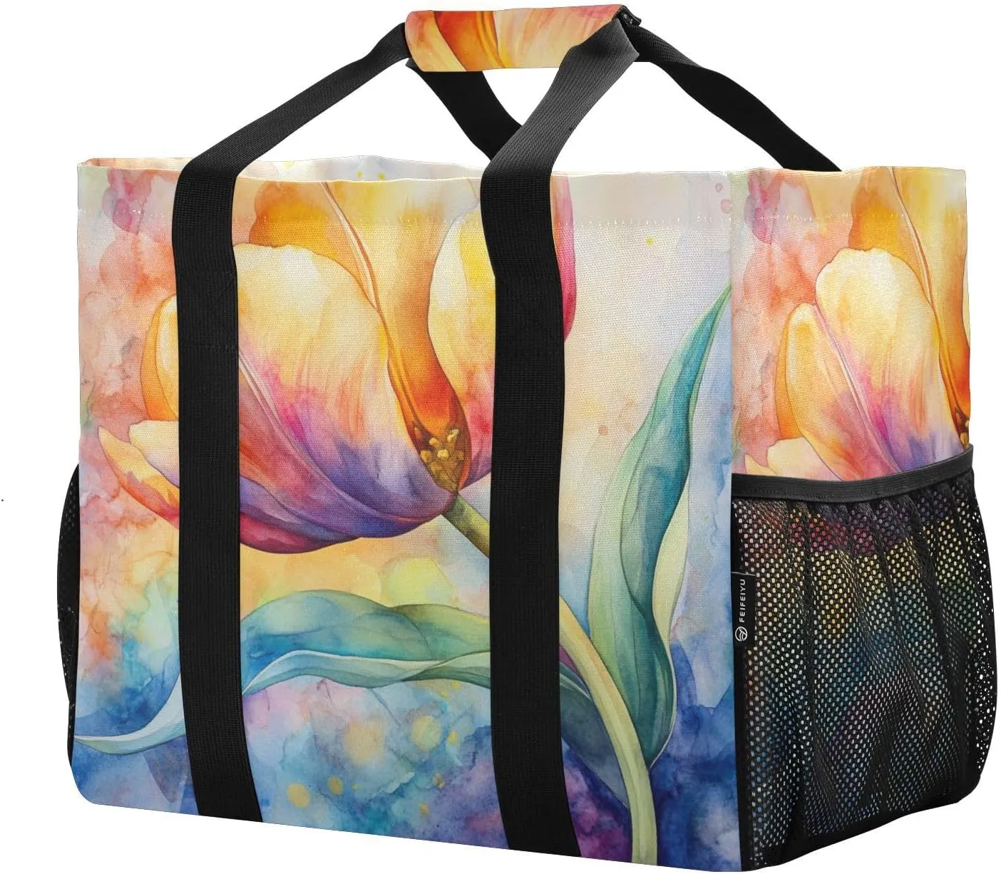 ALAZA Watercolor Colorful Tulips Waterproof Beach Tote Bags