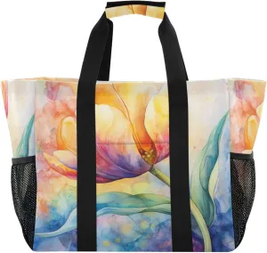 ALAZA Watercolor Colorful Tulips Waterproof Beach Tote Bags