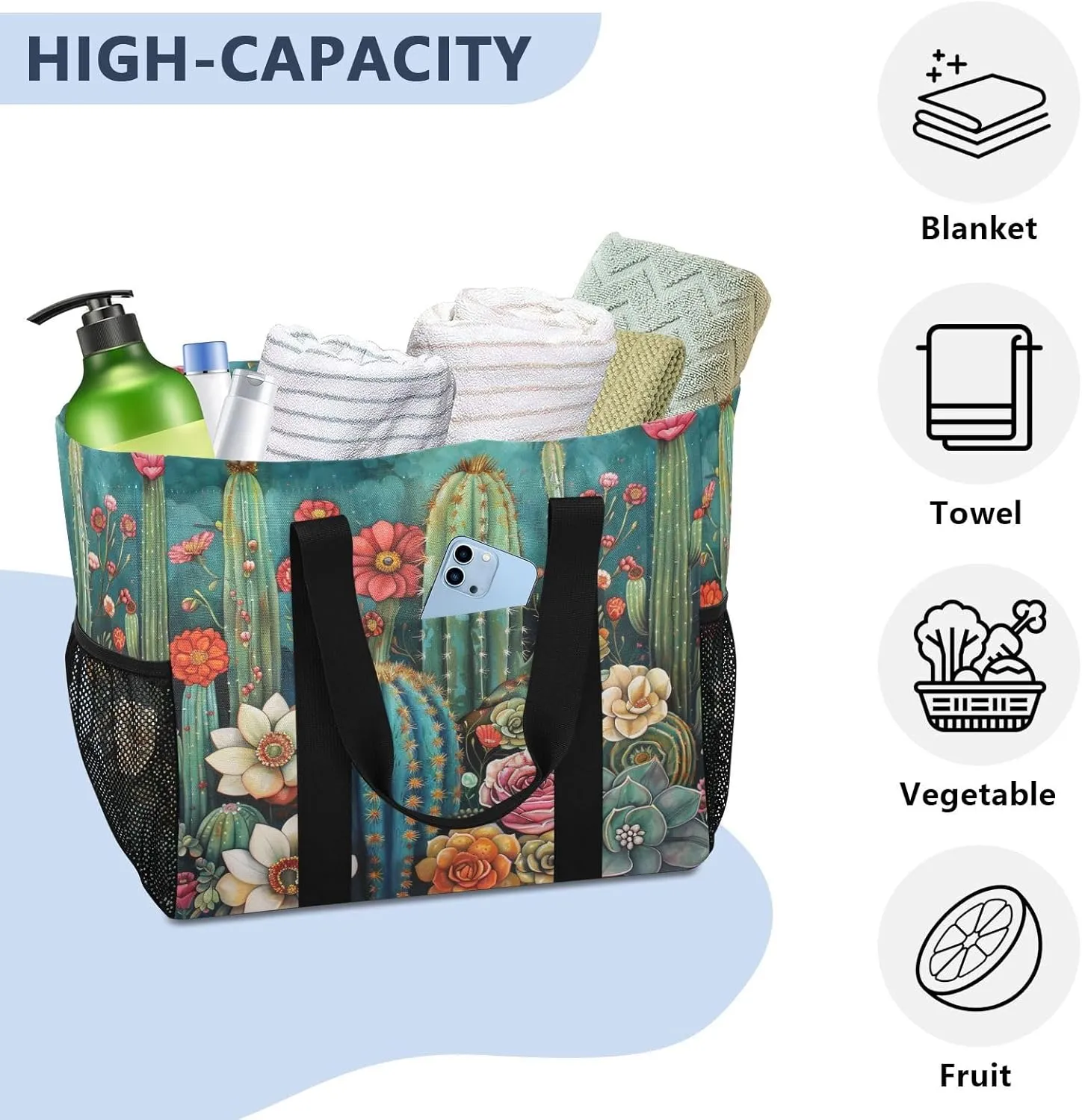 ALAZA Watercolor Colorful Tulips Waterproof Beach Tote Bags