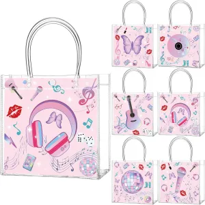 Aliceset 24 Pcs Music Party Gift Bags with Handle Clear PVC Candy Treat Goodies Tote Bags for Bachelor Girl Birthday Party Favor Supplies