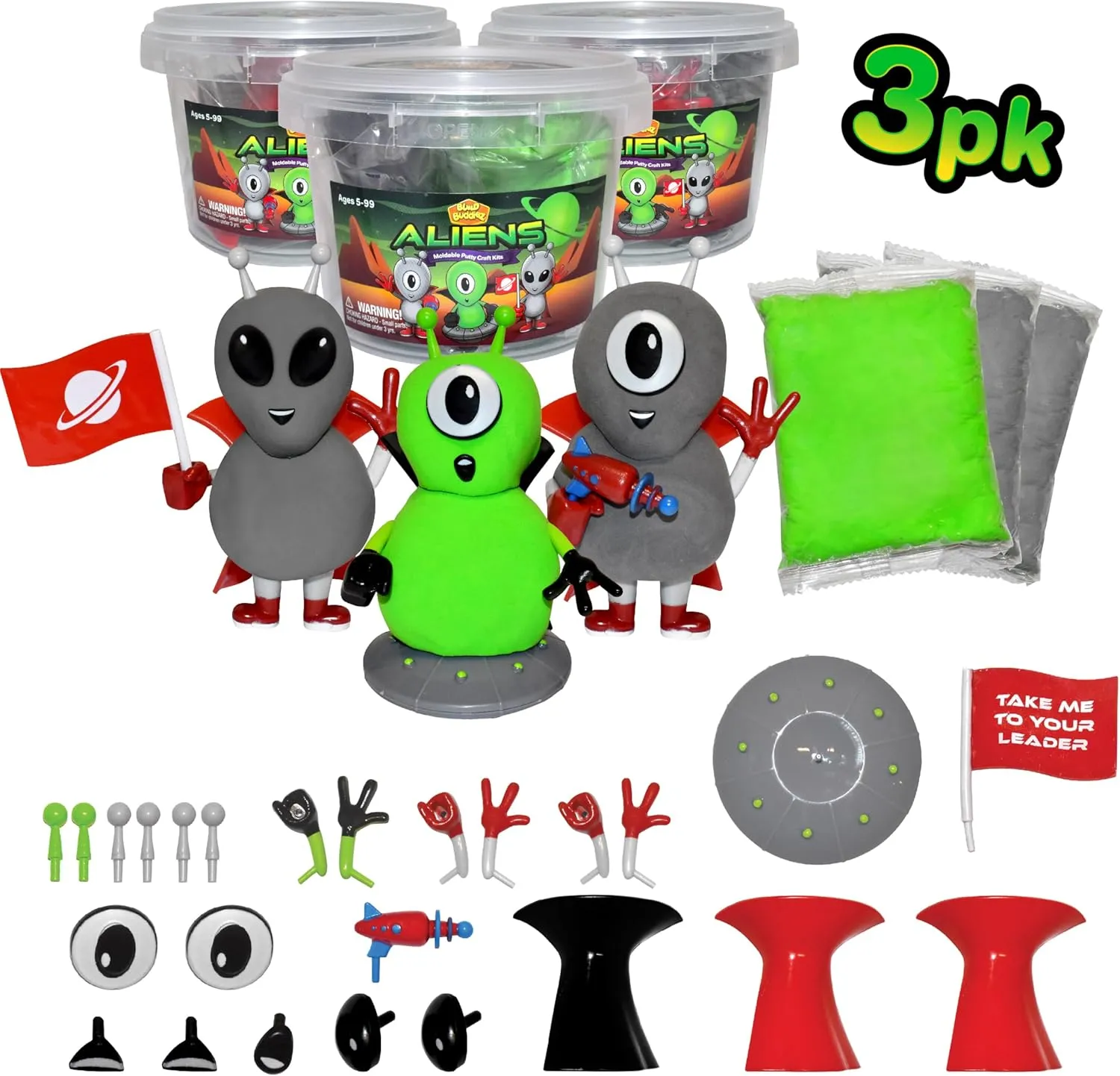 Aliens Craft Kit 3 Pack – Build, Play, and Display 3 Air-Dry Clay Aliens, Great for Birthday Parties, Trick or Treating, Stocking Stuffers, for Kids, Boys and Girls Ages 5 
