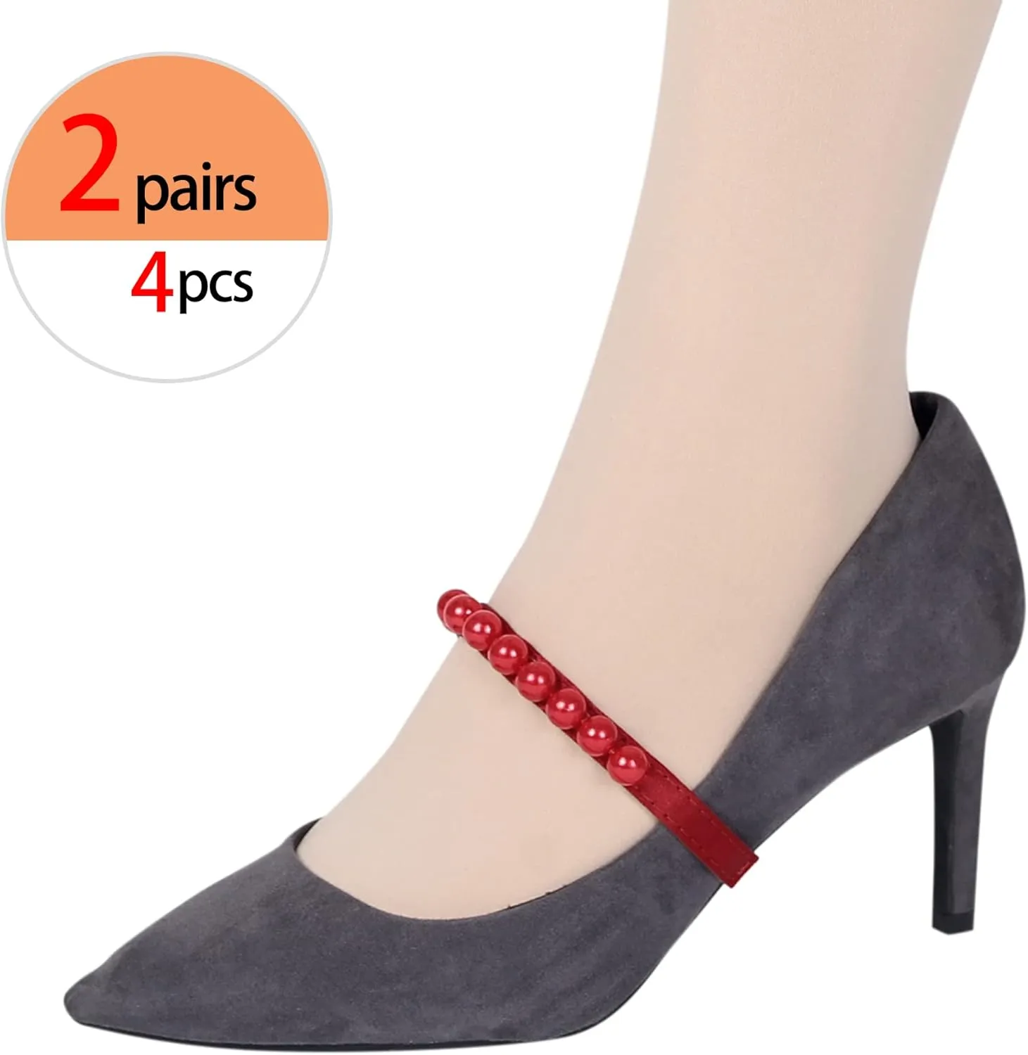 Allegra K Women's Beads Shoe Laces Detachable Elastic Shoe Strap for Heels 2 Pairs
