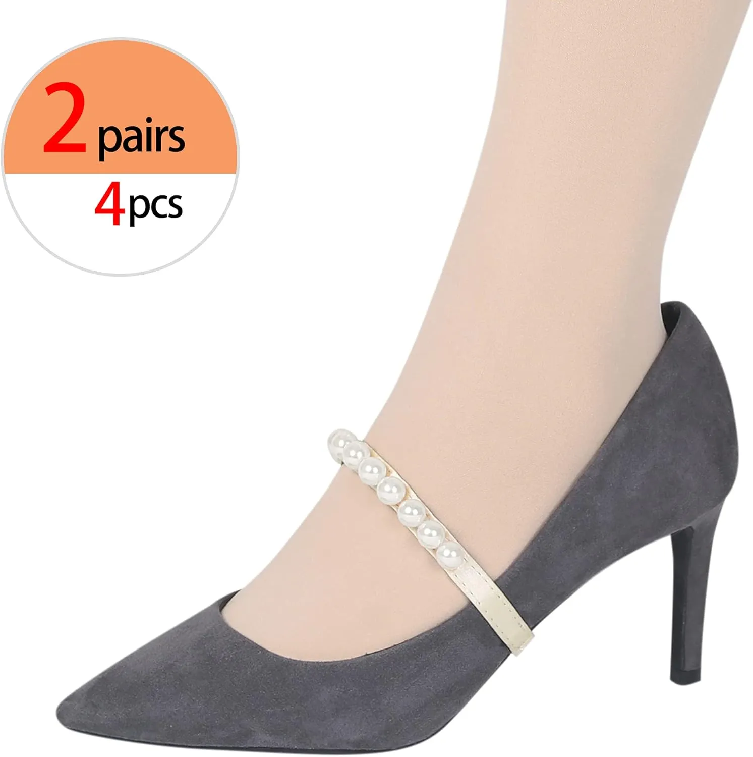 Allegra K Women's Beads Shoe Laces Detachable Elastic Shoe Strap for Heels 2 Pairs