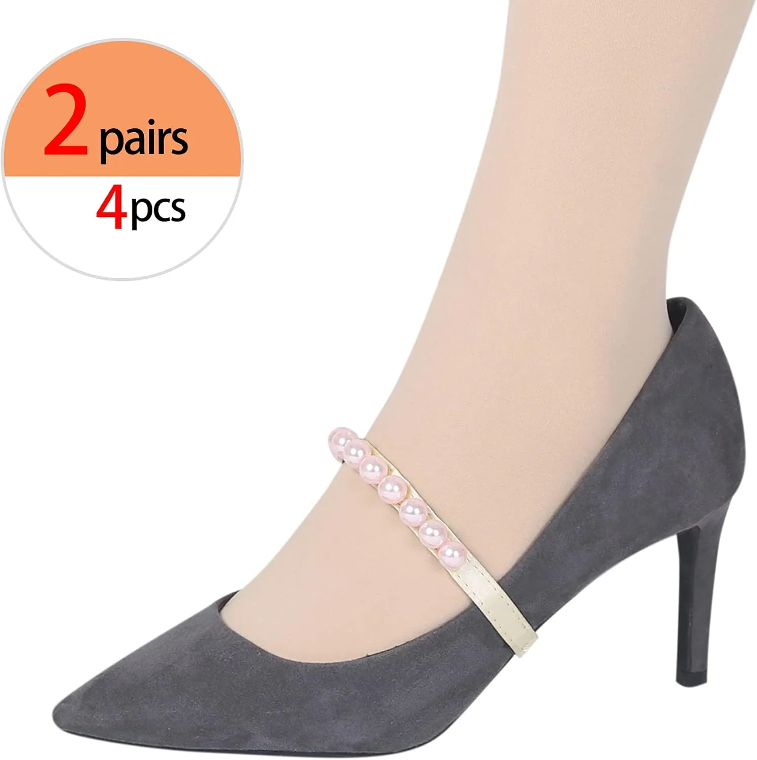 Allegra K Women's Beads Shoe Laces Detachable Elastic Shoe Strap for Heels 2 Pairs