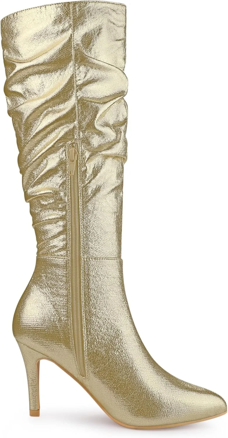 Allegra K Women's Pointed Toe Slouch Stiletto Heels Knee High Boots