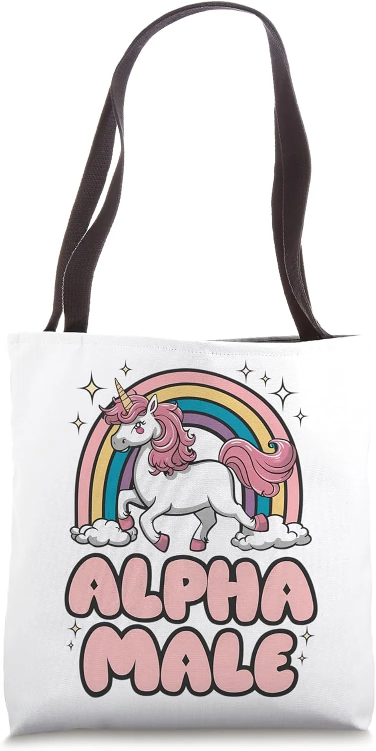 Alpha Male Unicorn Funny Sarcastic Ironic Weird Y2K Humor Tote Bag