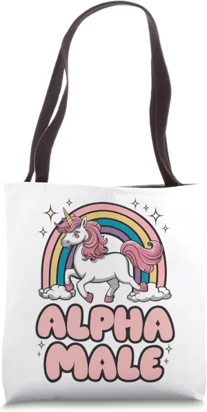 Alpha Male Unicorn Funny Sarcastic Ironic Weird Y2K Humor Tote Bag