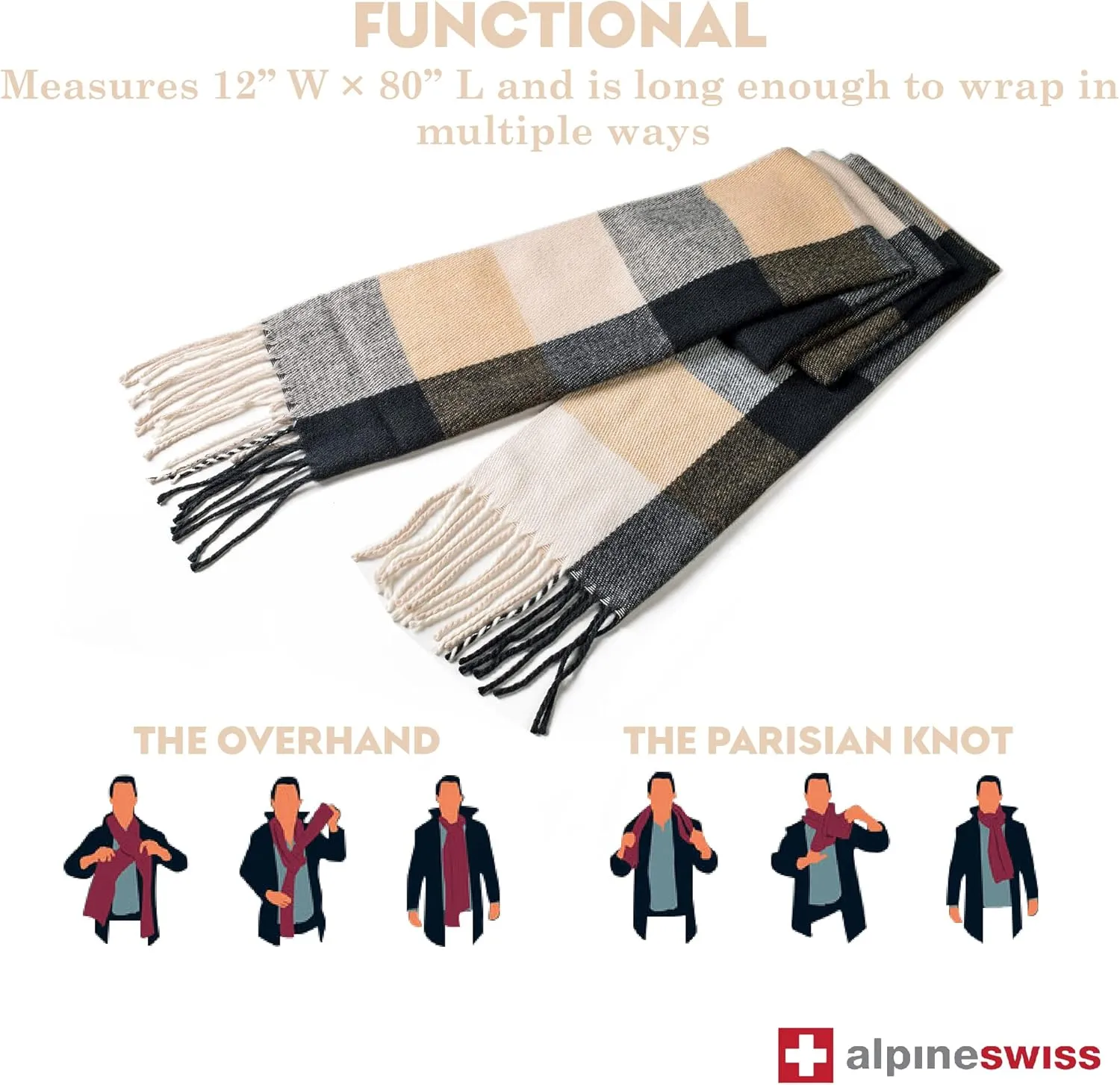 Alpine Swiss Mens Plaid Scarf Softer Than Cashmere Scarves Winter Shawl
