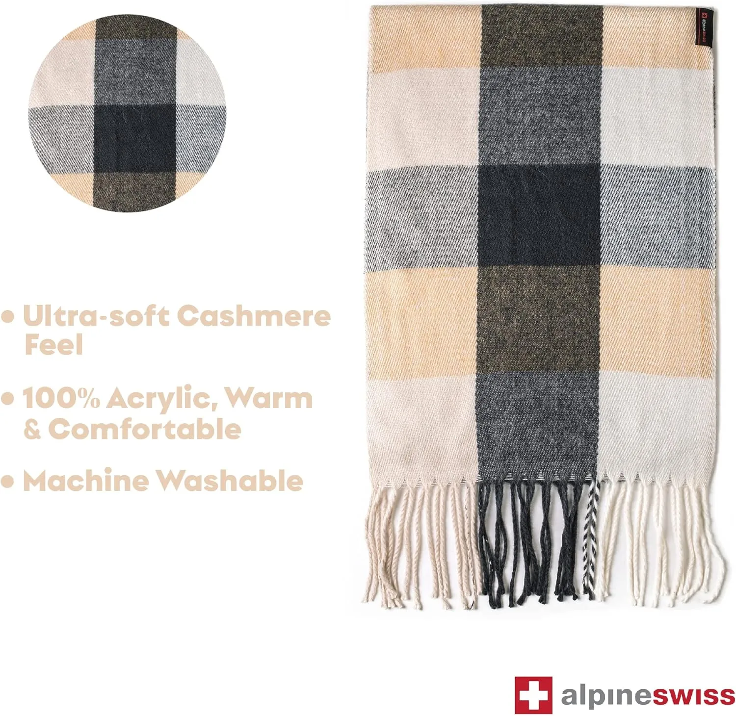 Alpine Swiss Mens Plaid Scarf Softer Than Cashmere Scarves Winter Shawl