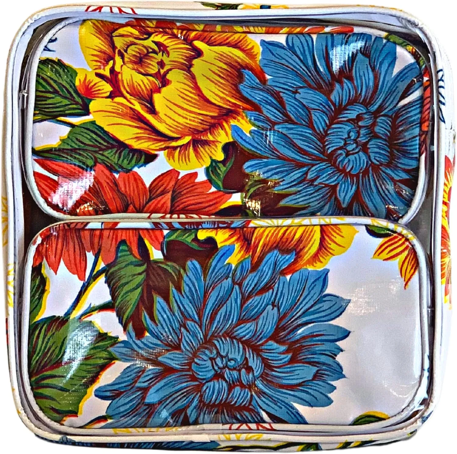 Alux 3-Pc Travel Makeup Bags for Women; Multi-Color, Chic and Stylish Travel Toiletry Bag Set; Large and Medium Makeup Bags for Vanity and Luggage and Small Makeup Bag for Purse - Chrysanthemums White