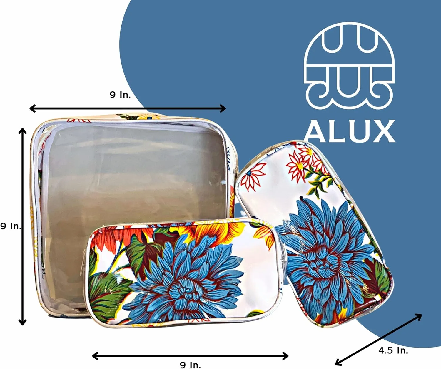 Alux 3-Pc Travel Makeup Bags for Women; Multi-Color, Chic and Stylish Travel Toiletry Bag Set; Large and Medium Makeup Bags for Vanity and Luggage and Small Makeup Bag for Purse - Chrysanthemums White