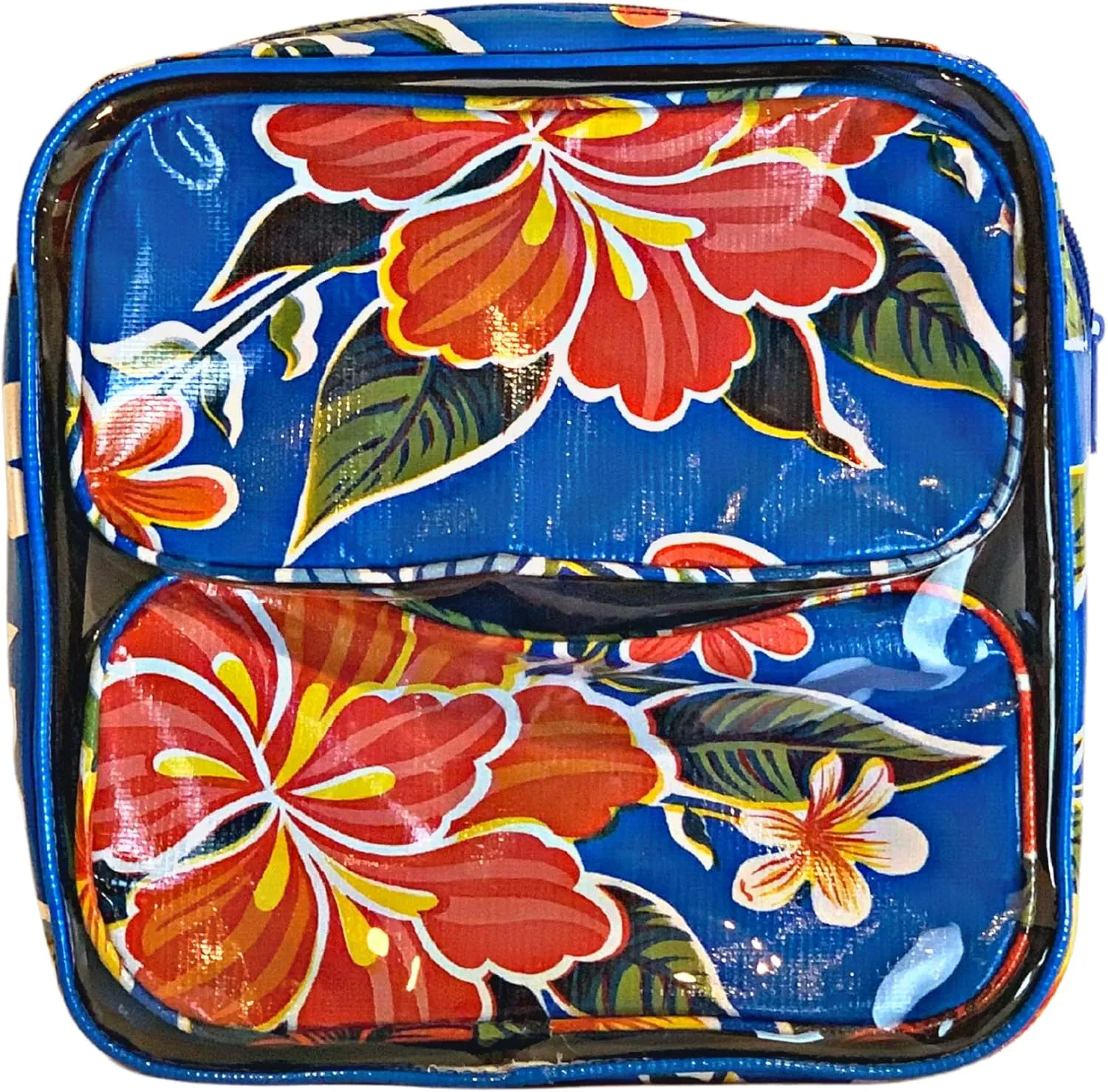 Alux 3-Pc Travel Makeup Bags for Women; Multi-Color, Chic and Stylish Travel Toiletry Bag Set; Large and Medium Makeup Bags for Vanity and Luggage and Small Makeup Bag for Purse - Hibiscus Blue
