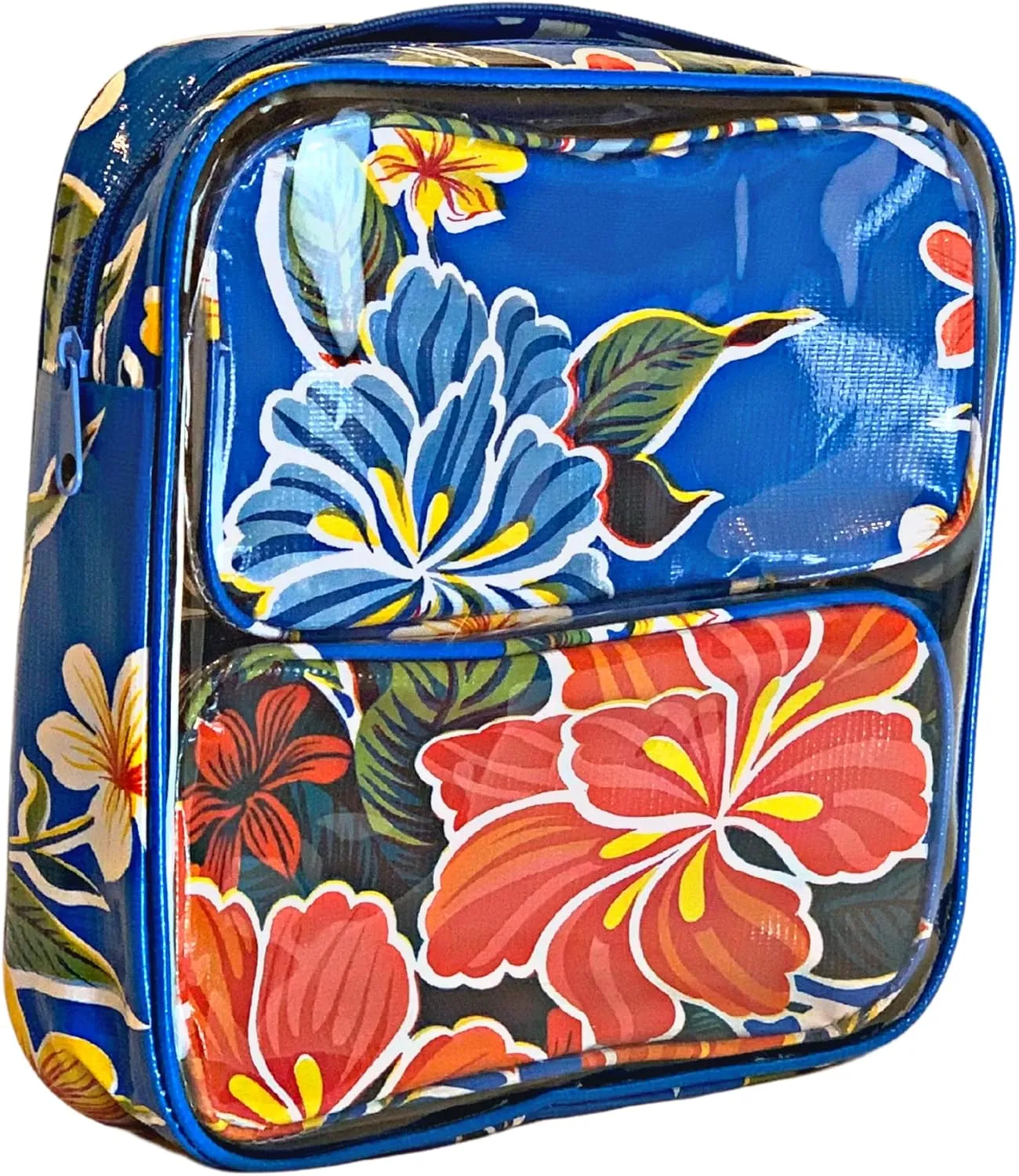 Alux 3-Pc Travel Makeup Bags for Women; Multi-Color, Chic and Stylish Travel Toiletry Bag Set; Large and Medium Makeup Bags for Vanity and Luggage and Small Makeup Bag for Purse - Hibiscus Blue